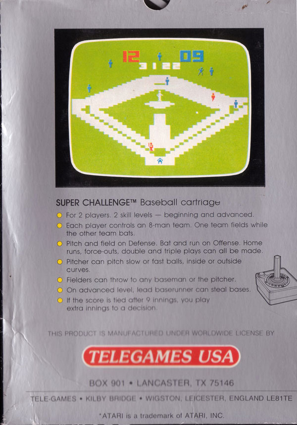 Super Challenge Baseball - Box Back